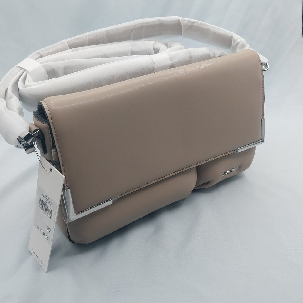 Calvin Klein Mica Flap Convertible Shoulder Bag - Silver Mink Puffy - Picture 2 of 8